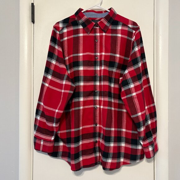 Lands' End Women’s Plus Red/Black Plaid Flannel Button-Front Shirt Top 1X - Picture 1 of 10